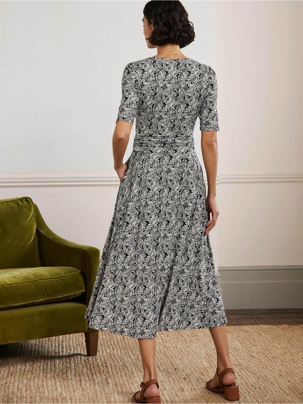 Boden Ruched Waist Jersey Midi Dress Sz 12 - Picture 3 of 8